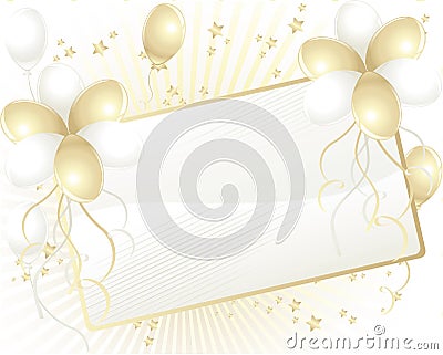 Gold and white balloons with card for text, background, vector ...