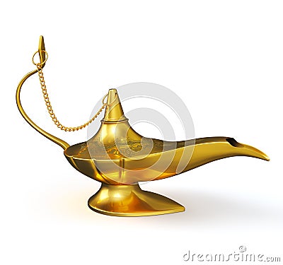 Golden Aladdin magic genie lamp isolated