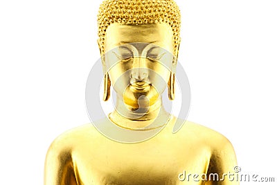 Golden buddha statue isolated on white background