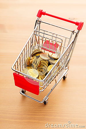 Golden coin in trolley