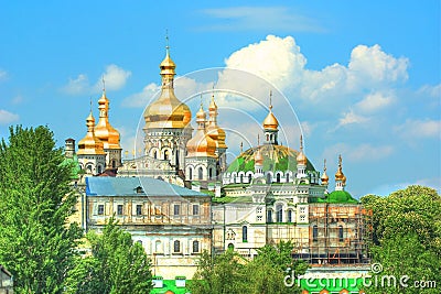 Golden domes of a beautiful orthodox monastery