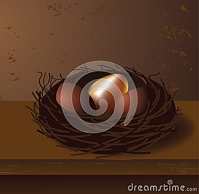 Golden egg in a nest. EPS 10 vector