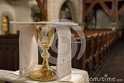 Golden goblet in a church