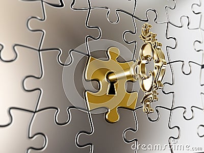 Golden key on puzzle part