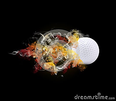 Golf ball in the colored smoke