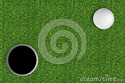 Golf ball and hole on the green grass of the golf