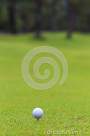 Golf ball on teeing area over a blurred green.