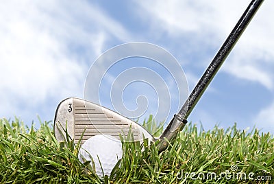 Golf club and ball in the rough