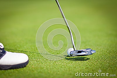 Golf Stick and Ball on the Green Grass