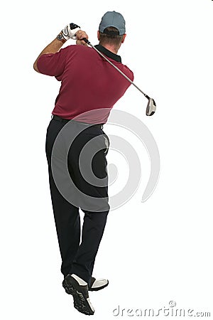 Golfer back swing rear view