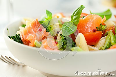 Gourmet pasta salad with smoked salmon