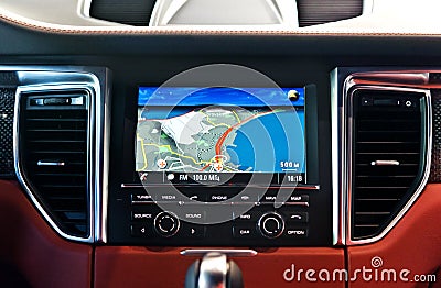 GPS navigation in interior of luxury car