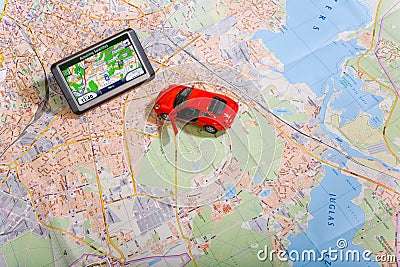 GPS Navigation system on a traveling map