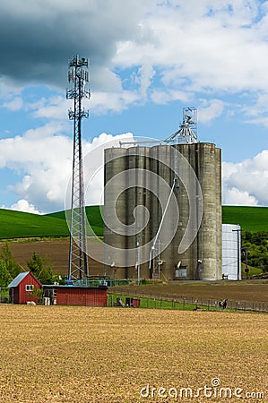 Grain silo with a cell phone tower