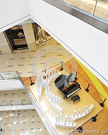 Grand piano in modern lobby