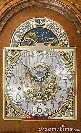 Grandfather clock face wooden case moving moon dial