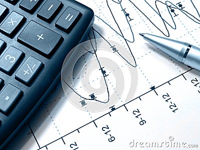 Graph, pen and calculator (blue)