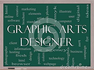Graphic Arts Designer Word Cloud Concept on a Blackboard