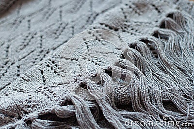 Gray detail of woven handicraft knit shawl