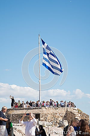 Greek flag at Acropolis, Greece
