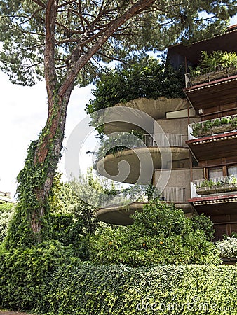 Green Apartment block balconies in Rome