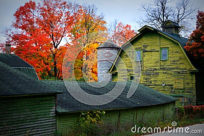 Green Barn with Fall Colors