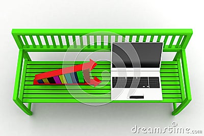 Green bench with Graph And Laptop on white background
