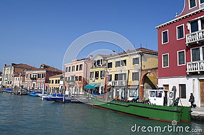 Green Boat in Murano Island in Venice
