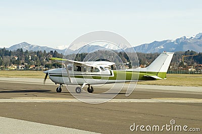 Green Cessna ready to take-off