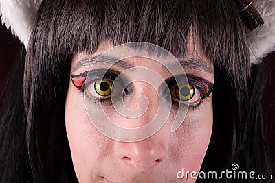 Green Eyes contact lenses woman portrait.