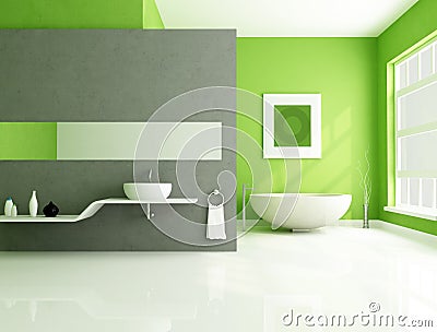 Green and gray contemporary bathroom