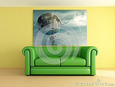 Green leather sofa