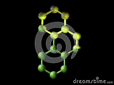 Green molecular structure on black background