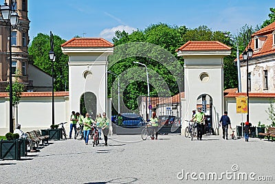 Green party in Lithuania at entrance to the Uzupis park