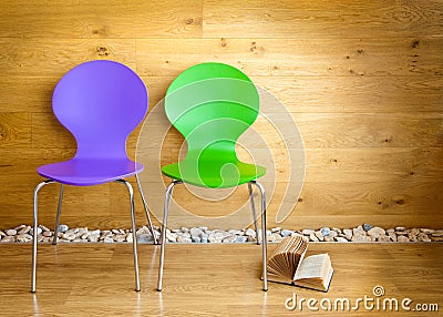 Green and Purple Chairs and Book