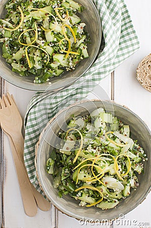 Green quinoa salad with lemon peel