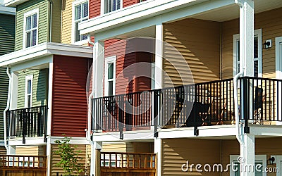 Green Red Yellow Row Houses Balconies