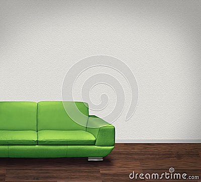 Green sofa in white room