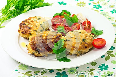 Grilled chicken burger with cheese and parsley