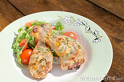 Grilled chicken drumstick with vegetable