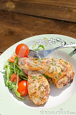 Grilled chicken drumstick with vegetable