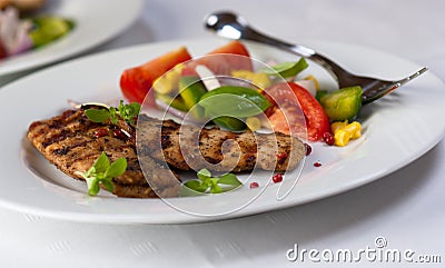 Grilled chicken fillet with vegetable salad