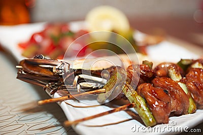 Grilled jumbo prawn and chicken fillet