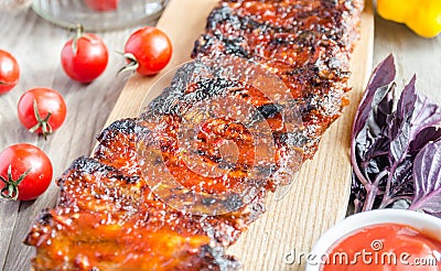 Grilled pork ribs in barbecue sauce