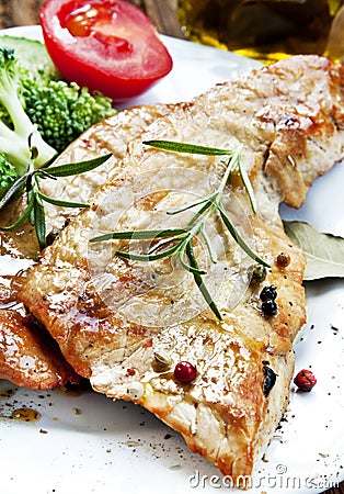 Grilled Pork Steak with Rosemary and Vegetables