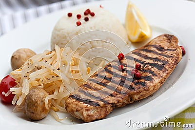 Grilled turkey fillet ,rice,soy sprouts