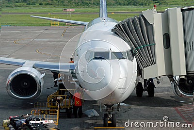 Ground crew at airplane