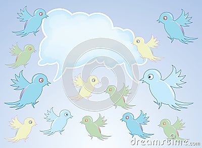 Group of birds on blue sky background
