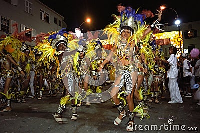 Group dancing young carnival revelers