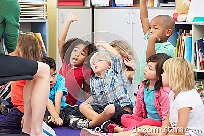 Group of Elementary Pupils In Classroom Answering Question